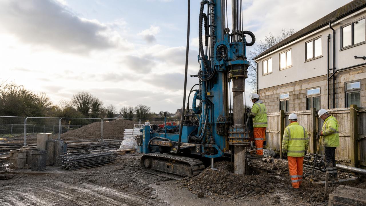 Prime Piling crew operating a piling rig on a live site